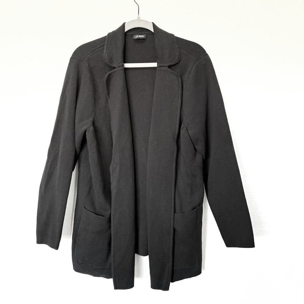 J. Jill Womens Ponte Knit Blazer Cardigan Open Front Office Career Black Fits XL